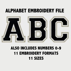COLLEGE VARSITY ALPHABET Embroidery File, Machine Embroidery, Stitch Design Modern Embroidery Digital Download, Pes, 11 Formats, 11  Sizes