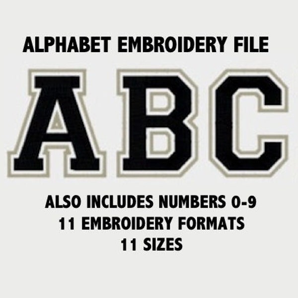 Fichier de broderie COLLEGE VARSITY ALPHABET, broderie Machine, point de conception broderie moderne téléchargement numérique, Pes, 11 Formats, 11 tailles