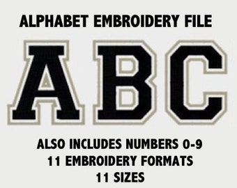 COLLEGE VARSITY ALPHABET Embroidery File, Machine Embroidery, Stitch Design Modern Embroidery Digital Download, Pes, 11 Formats, 11  Sizes