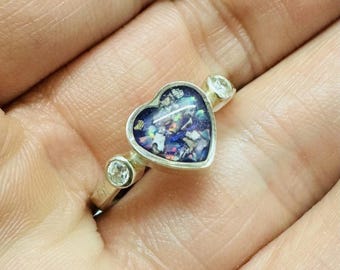 Sterling Silver Heart Ashes Ring, Cubic Zirconia Memorial Keepsake Jewellery