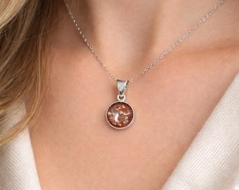 Sterling Silver 10mm Round Ashes Necklace, Pet Memorial Keepsake Jewellery
