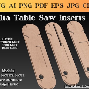 Delta Table Saw Insert File | CNC/SVG/AI File w/ Depths  | Carbide Create | Vectric VCarve Pro | Delta 36-725T2 | Multiple Other Models