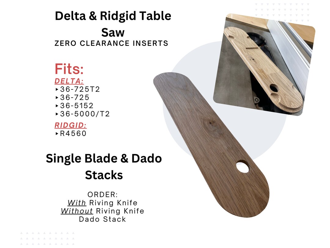 Delta & Ridgid Table Saw Zero Clearance Inserts Single/dado Stack