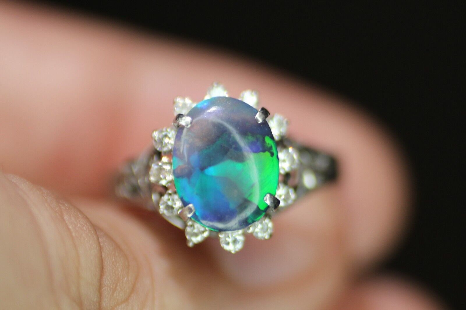 Black Opal Diamond Platinum Ring Pt900 Australian O1.45ct - Etsy