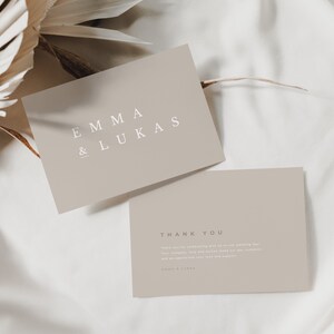 Modelo de cartão de agradecimento de casamento moderno e minimalista, editável em Canva para impressão, download INSTANTÂNEO