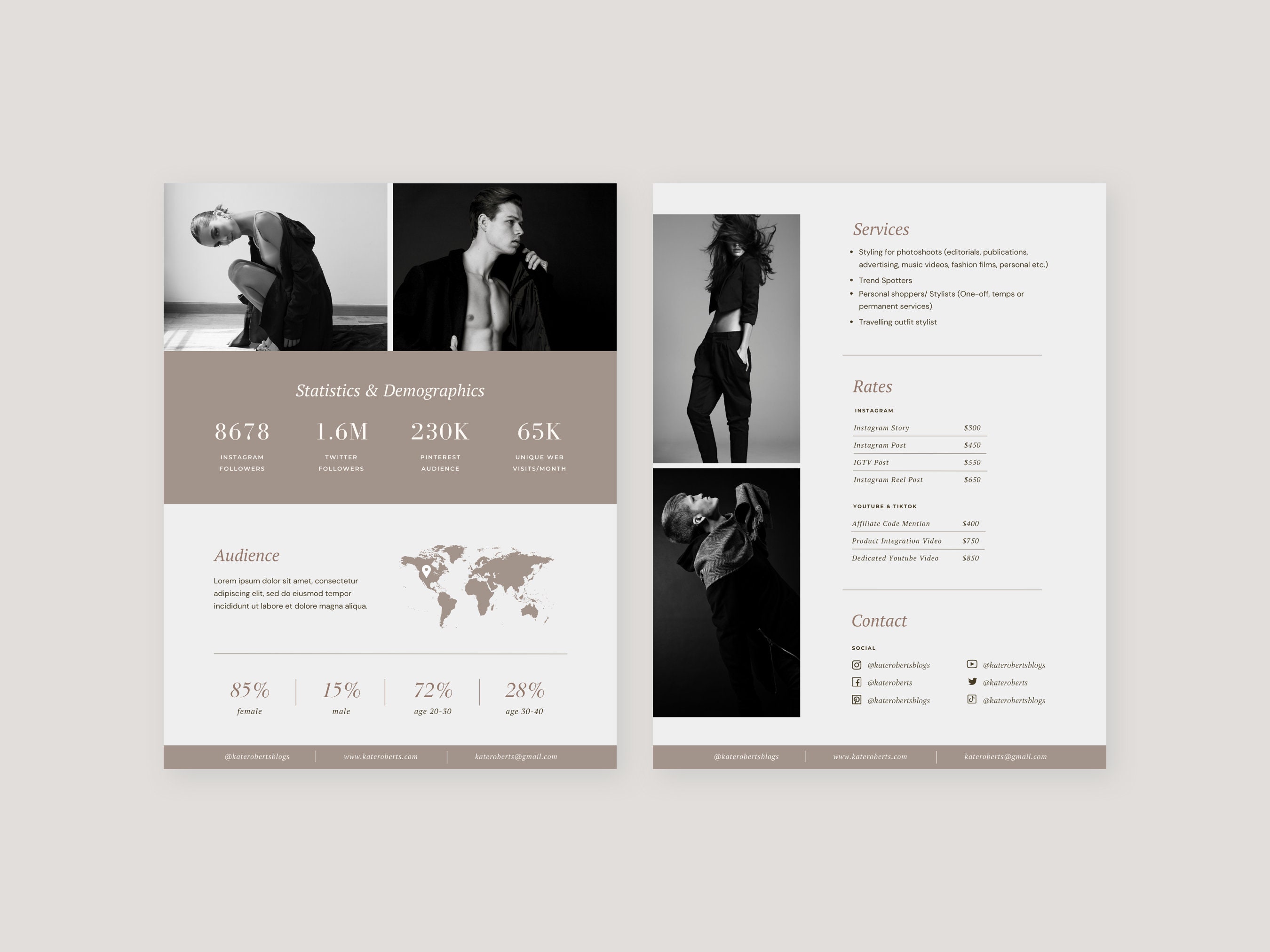 Influencer Media Kit Template: Blogger Rate Card, Canva Editable (a4 ...