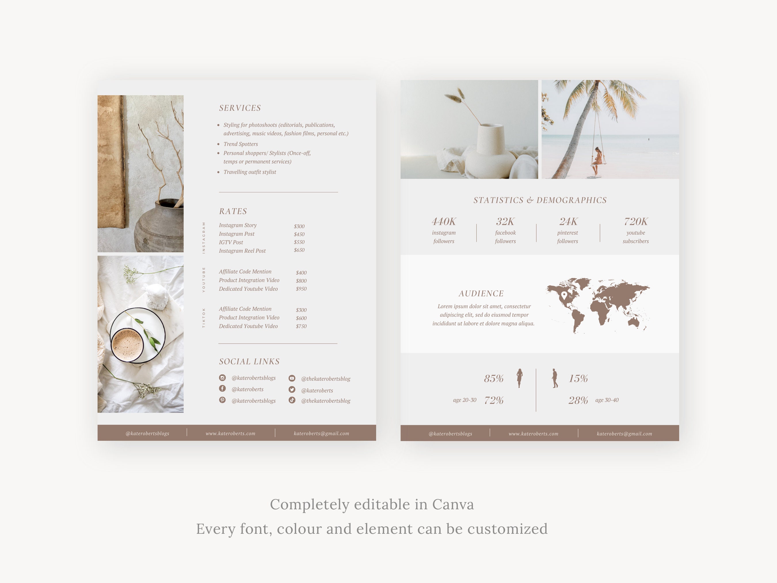 Influencer Media Kit Template: 4 Page Blogger Rate Card (canva, A4 ...