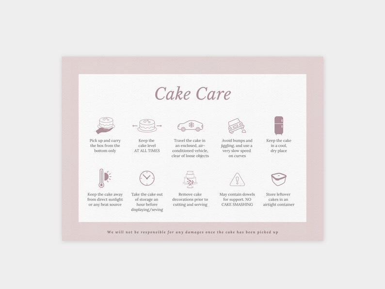 Editable Cake Care Card Template: Canva Printable (instant Download) - Etsy