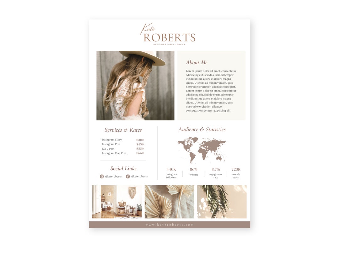 Influencer Media Kit Template: Blogger Rate Card (canva, 8.5x11in) - Etsy