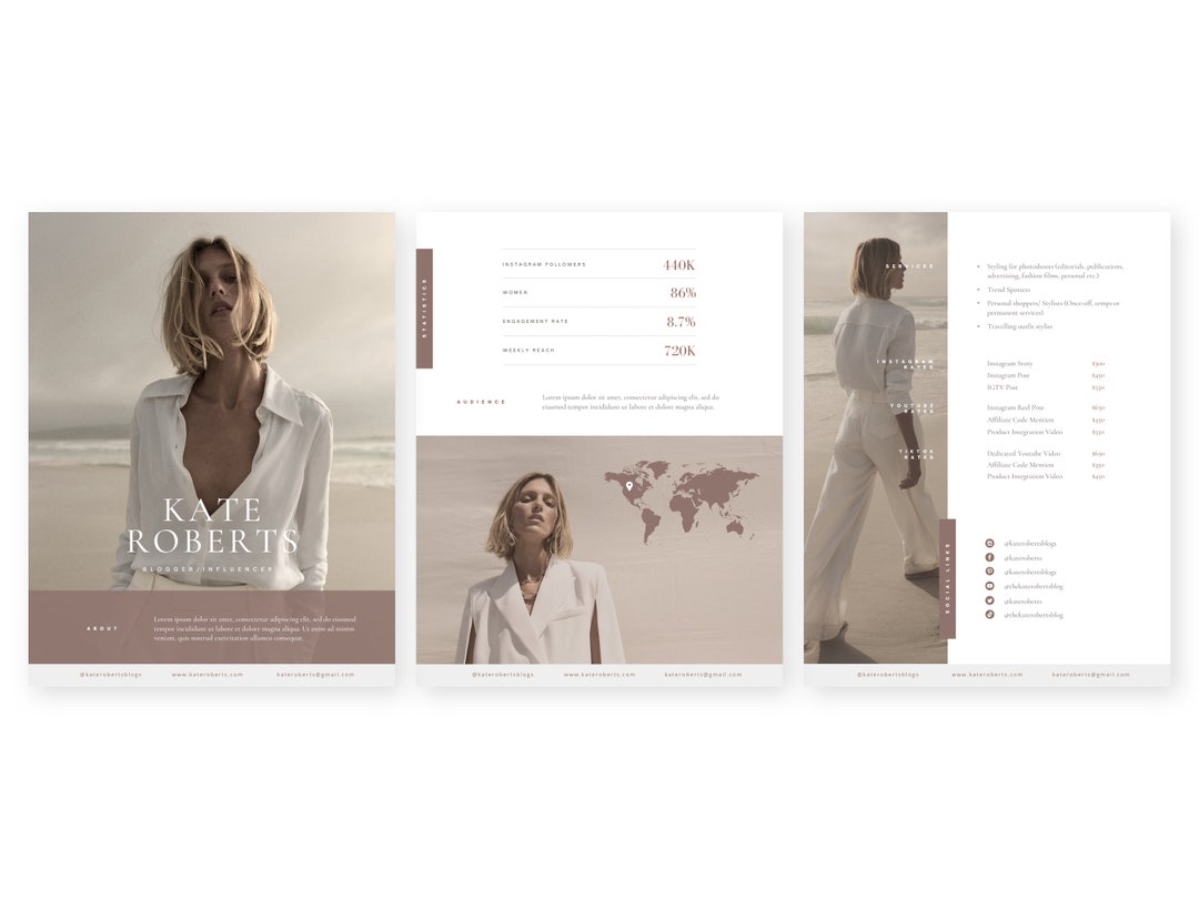 Influencer Media Kit Template: Blogger Rate Card (canva, A4/letter) - Etsy
