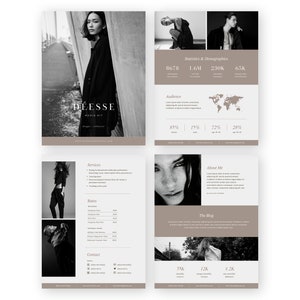 4 Page Media Kit & Rate Card Template | Instagram Influencer, Blogger Media Kit, Rate Sheet Template, Canva Template, Social Media Kit