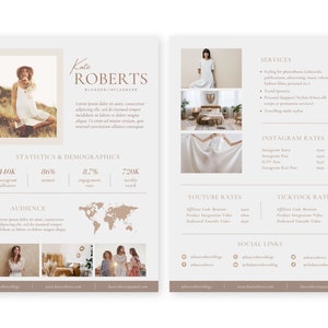 Mediakit en tariefkaartsjabloon van 2 pagina's | Instagram-influencer, Blogger Media Kit, Tariefbladsjabloon, Canva-sjabloon, Social Media Kit