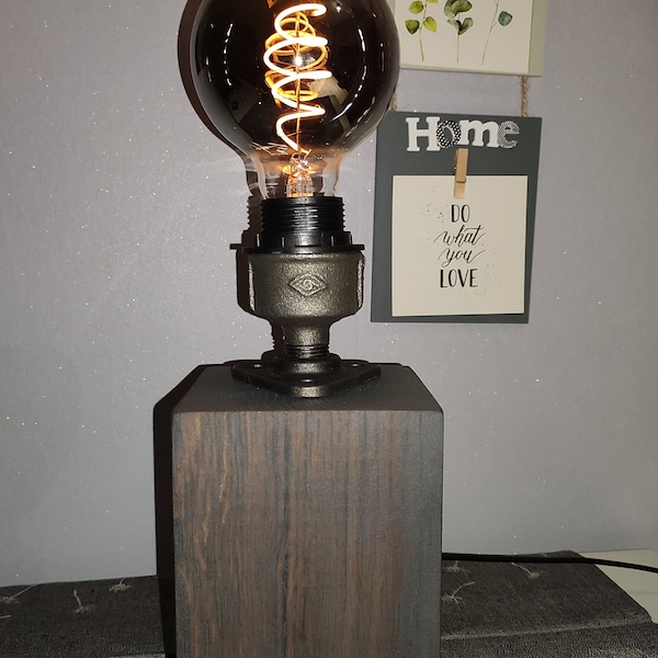 Vintage Tischleuchte Eiche massiv Holz Industrie Retro Tischlampe Moderne Leuchte Wohnzimmerleuchte Nachttischlampe Schreibtischlampe