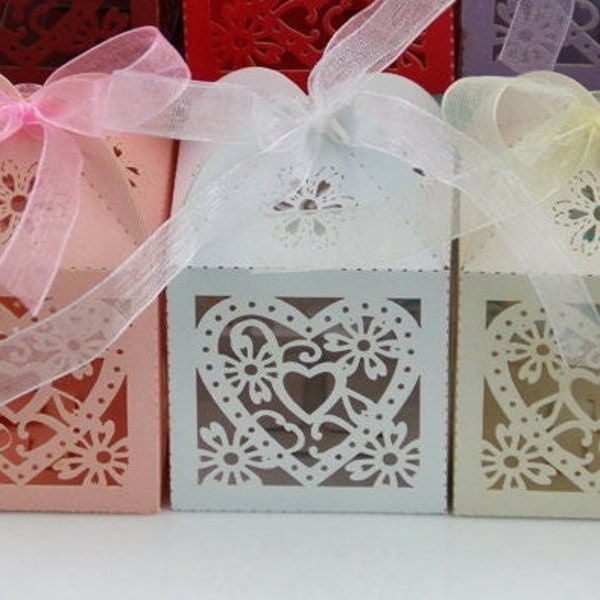 Favour boxes, Love heart Laser cut design, White, Pink or Ivory. wedding, party, baby shower favours