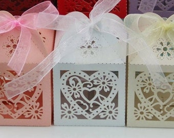 Favour boxes, Love heart Laser cut design, White, Pink or Ivory. wedding, party, baby shower favours