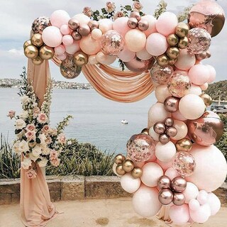 Kit Arco Di Palloncini 141 Pezzi - Rosa E Arancione - Ghirlanda Per Decorazioni Compleanno, Matrimonio, Anniversario - Con Catena E Punti Di Colla