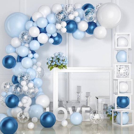 110 pièces bleu, blanc, argent Kit de décoration d'arche de ballon, pour  anniversaire, fête prénatale, mariage, guirlande de ballon de fête -   France