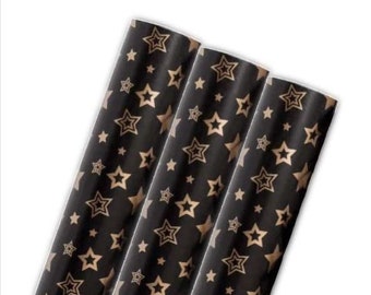 Black & Gold Star Wrapping Paper Roll 