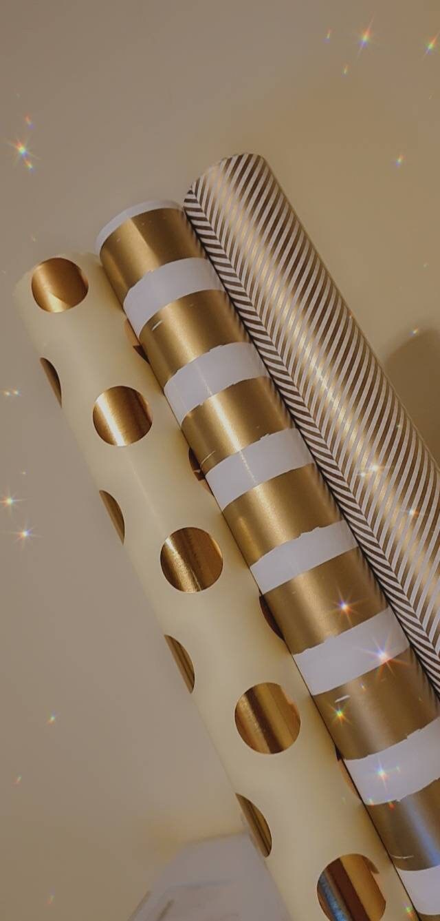 Polka Dot & Stripe Gold Beige Wrapping Paper Rolls Set of 3 