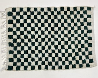 ARTISTIC BLACK WOOL Carpet-5x7 Beni Ourain Rug-Checkered Custom Rug-Fabulous Checkered Custom Rug-Wool Berber Rug-Handwoven Wool Rug