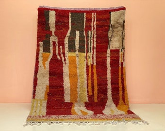 MOROCCAN WOOL CARPET-Rug for Living Room-Red Beni Ourain Rug-Fabulous Custom Rug-Artistic Wool Carpet-Handwoven Wool Rug-Washable Wool Rug
