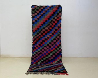 Moroccan Azilal Runner - Checkered Berber Design, Soft Wool Cotton