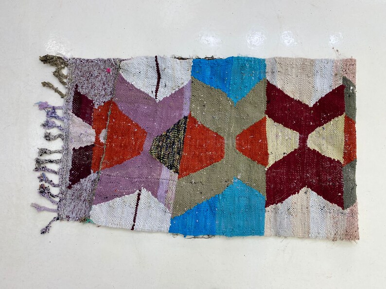 Long Boucherouite Runner 8x2.6 Fthallway Runnercolorful Beni Ourain