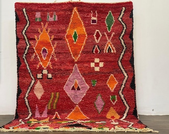 Red Beni Ourain Rug: Soft Wool with Moroccan Berber Pattern