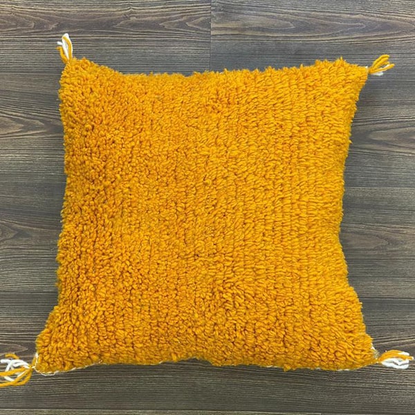 Mustard Yellow Wool Pillow 50x50 cm-Fapulous Pillow-Moroccan Berber cushion covers-handwoven wool pillow-custom moroccan Pillow