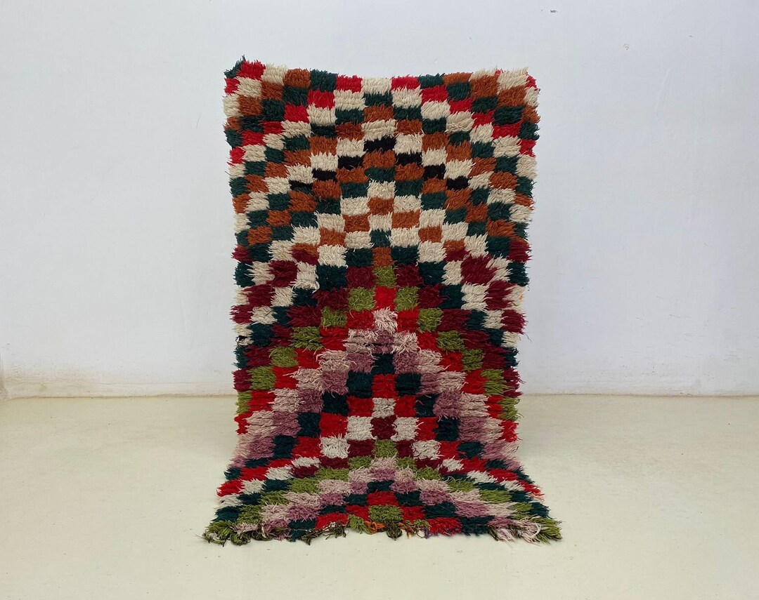 Checkered Vintage Rug 5.4x3 Ft-colorful Checkered Rug-vintage Area Rug ...