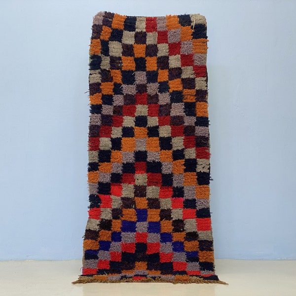 Colorful Checkered Runner 6.3x2.7 ft-Beni Ourain Runner-Vintage Berber Runner-Handwoven Runner-Hallway Runner-Moroccan Vintage Runner