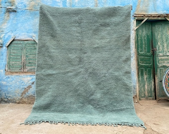 Moroccan Wool Kilim Rug, Turquoise Beni Ourain (9x12 Flatweave)