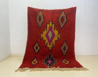 Red moroccan rug-Moroccan Boujaad Rug -Handmade Rug - Custom Moroccan Rug -inique Colorful Rug- Berber Rug - Home Decor Rug