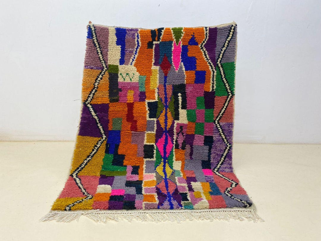 モロッコウールラグ：鮮やかな幾何学模様 - 柔らかく丈夫な質感 - Etsy