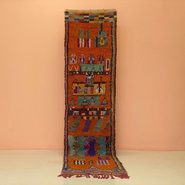 ORANGE BENI OURAIN Runner Rug -Amazing Multicolored Rugs -Moroccan Runner -Gorgeous Boujaad Orange Rug -Living Room Decor -Handmade Wool Rug