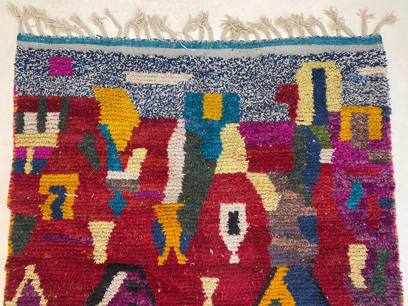 Artistic Beni Ourain Carpetred Berber Rugmoroccan Wool Carpetboujaad