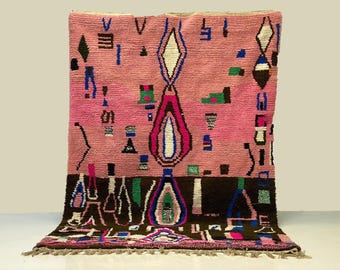 Beni Ourain Rug: Pink Wool Shaggy - Hand Knotted Moroccan Carpet