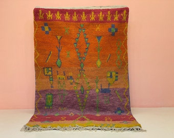 Orange Custom Moroccan Rug 8x10 Ft-Berber Orange Rug-Colorful Beni Ourain Rug 9x12-Authentic Rug-Handmade Rug-Boujaad Rug 3x7-Washable Rug