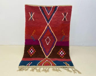 Red moroccan rug-Moroccan Boujaad Rug - Handmade Rug - Custom Moroccan Rug -inique Colorful Rug- Berber Rug - Home Decor Rug