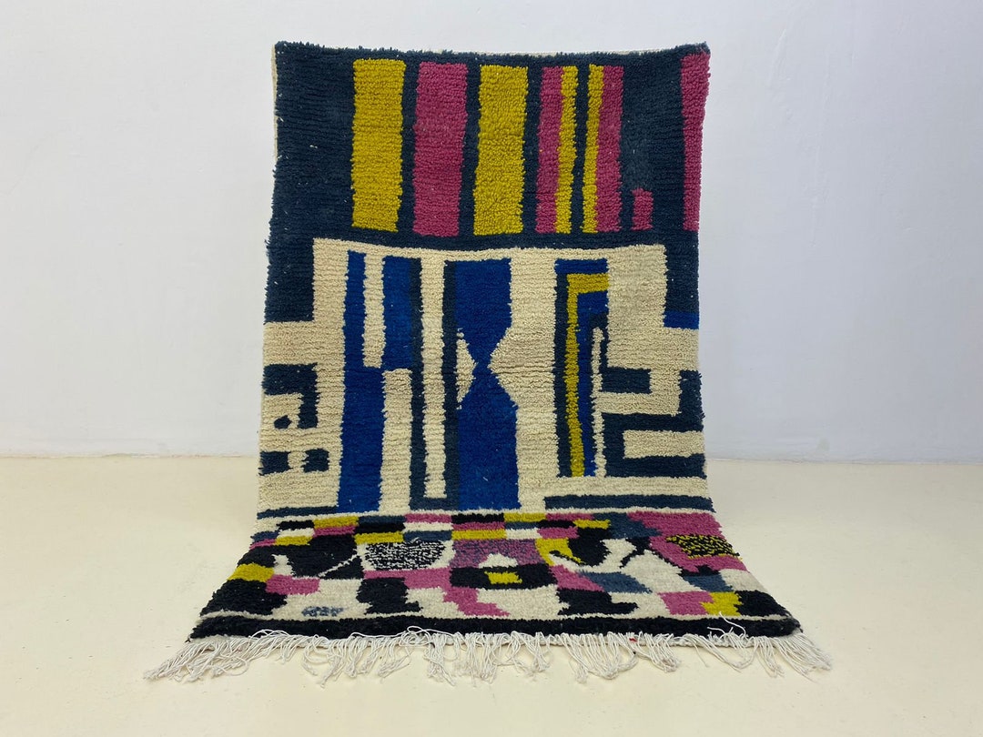 Multi Colorful Custom Rug-5x7 Colorful Beni Ourain Rug-geometric Custom ...