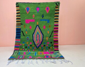 Groen Beni Ourain-kleed: zachte shaggy Marokkaanse wol, 9x12 voet