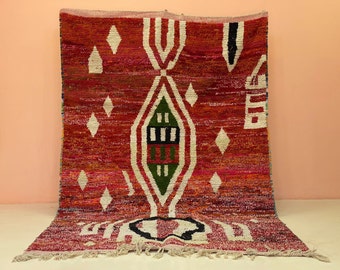 MOROCCAN WOOL CARPET-Red Custom Beni Ouarain 6x10 ft-Amazing Berber Rug-Handmade Rug-Rug for Living Room-Abstract Rug-Artistic Boujaad Rug