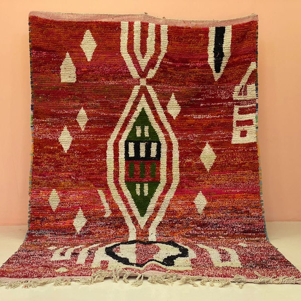 MOROCCAN WOOL CARPET-Red Custom Beni Ouarain 6x10 ft-Amazing Berber Rug-Handmade Rug-Rug for Living Room-Abstract Rug-Artistic Boujaad Rug