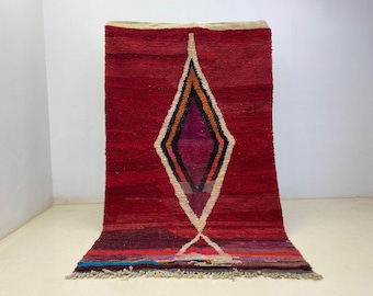 Red moroccan rug-Moroccan Boujaad Rug - Handmade Rug - Custom Moroccan Rug -inique Colorful Rug- Berber Rug - Home Decor Rug