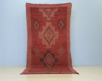 Tappeto rosso per soggiorno 9,1x4,2 piedi-Tappeto in lana fatto a mano-Tappeto berbero marocchino-Tappeto marocchino-Tappeto in lana marocchina-Tappeto vintage geometrico