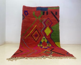 Red moroccan rug-Moroccan Boujaad Rug - Handmade Rug - Custom Moroccan Rug -inique Colorful Rug- Berber Rug - Home Decor Rug
