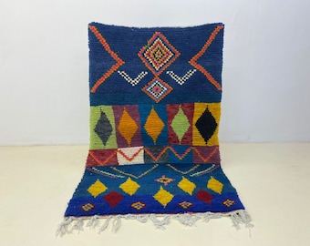 Lussuoso tappeto berbero-multi colorato tappeto personalizzato-favoloso tappeto blu personalizzato-tappeto in lana intrecciata a mano-5x7 blu Beni Ourain tappeto-tappeto per soggiorno
