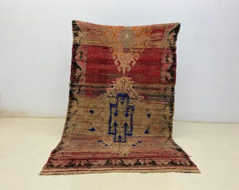 Moroccan Wool Kilim Rug, Vintage Boho Style (6x3 ft, Handwoven)