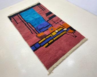 Artistic Pink Boujaad Carpet 260x145 cm-Moroccan Woo Rug-Fabulous Wool Rug-Carpet Ready to Ship-Bohemian Rug-Beni Ourain Rug-Geometric Rug