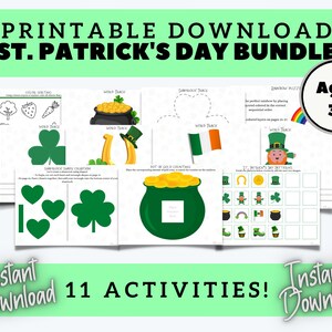 St. Patrick&#39;s Day Activity Bundle for Toddler, Preschool, Pre-K, Kindergarten, Digital Printable